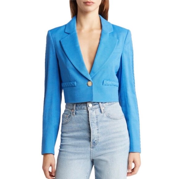 NEW Jason Wu Cropped Linen Blazer Blue Size XS NWT